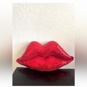Red 3D Sequin Glitzy Lip Throw Pillow Decorative Pillows 18.5 x 10.5 x 3.5"